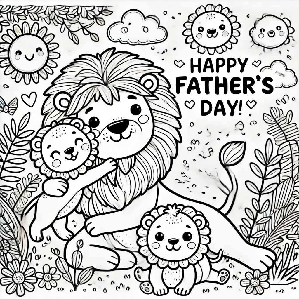Lion Dad and Cute Cubs