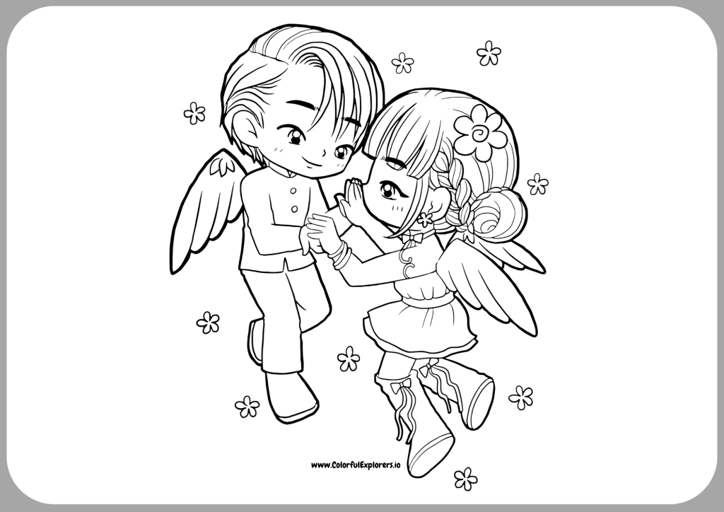 Angel Love A Cute Valentine Couple Coloring Page