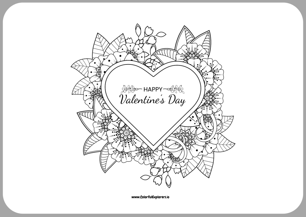 Elegant Floral Valentine's Day Coloring Page
