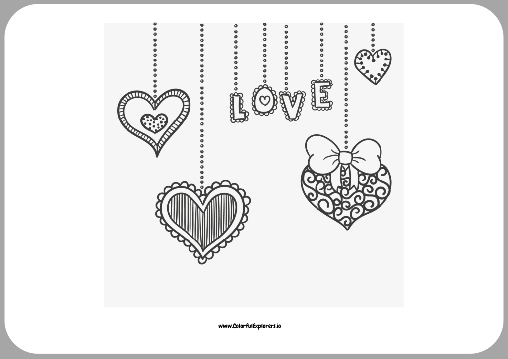 Hanging Hearts of Love A Charming Valentine Coloring Page