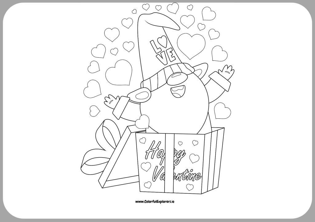 Happy Valentine Gnome A Cute Love Filled Coloring Page