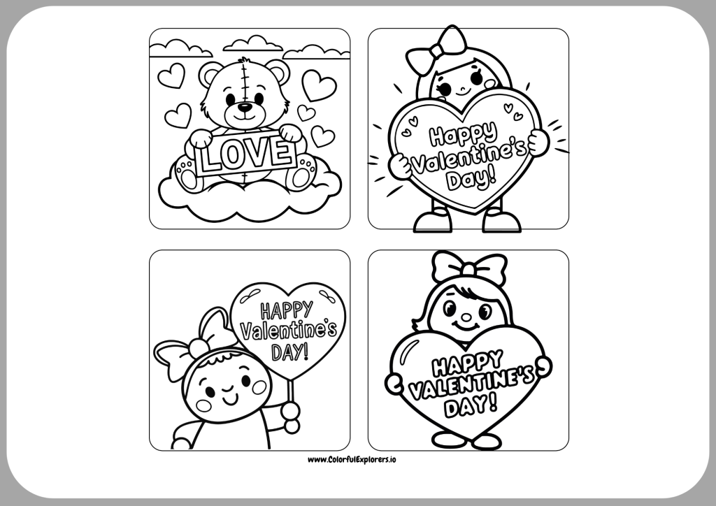 Happy Valentines Day Cute Characters A Fun Love Themed Coloring Page