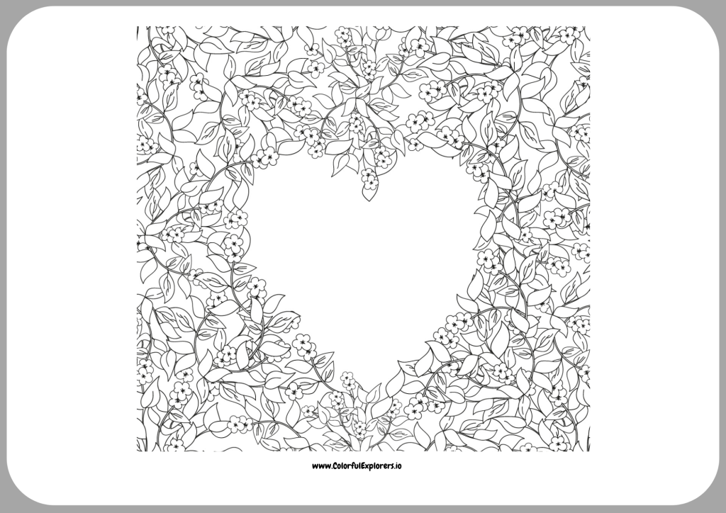 Heart Shaped Floral Frame A Romantic Valentines Day Coloring Page