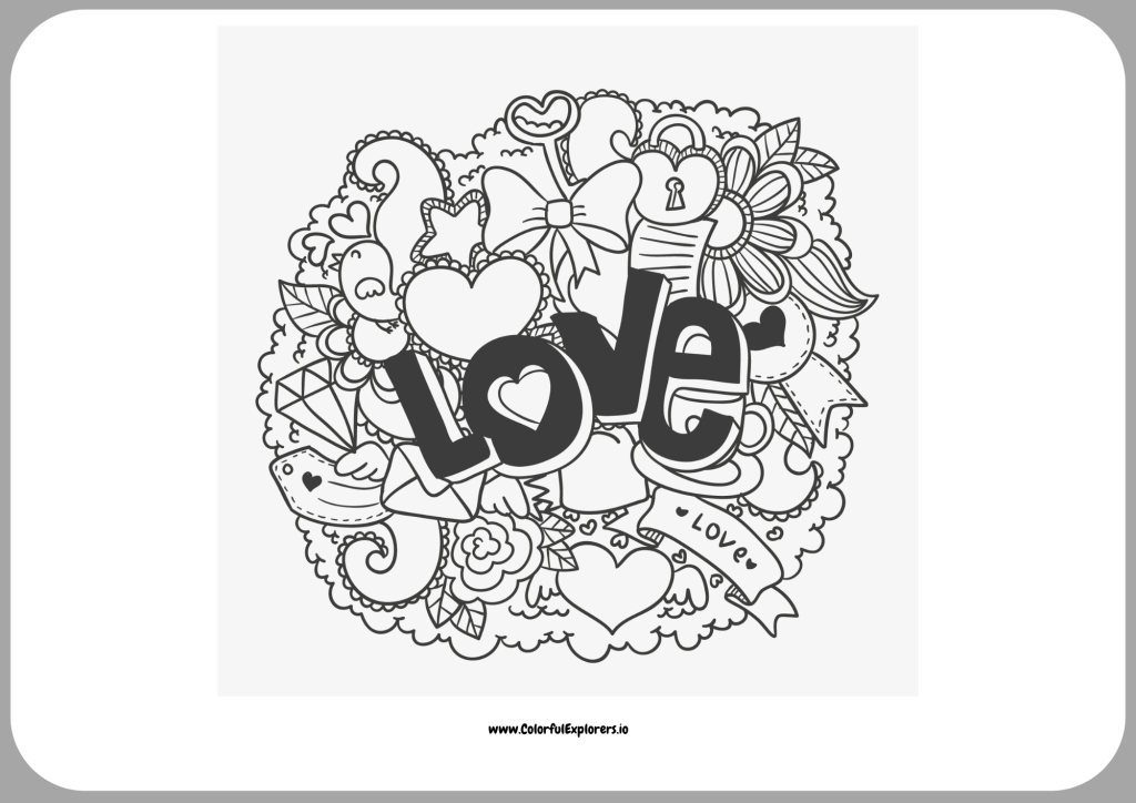 Love Doodle Art A Fun and Romantic Valentine Coloring Page