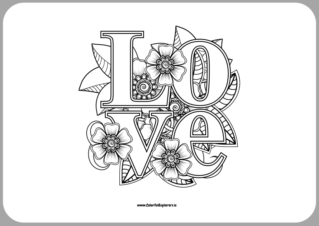 Love Floral Art A Beautiful Valentine Coloring Page