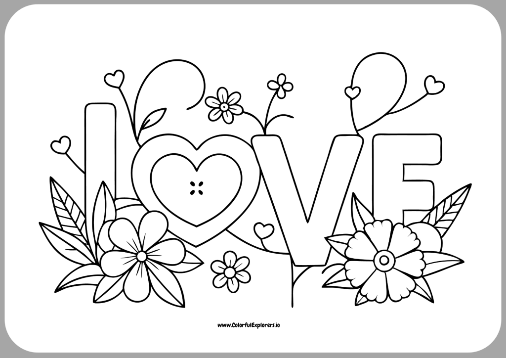 Love Floral Design A Beautiful Valentines Day Coloring Page