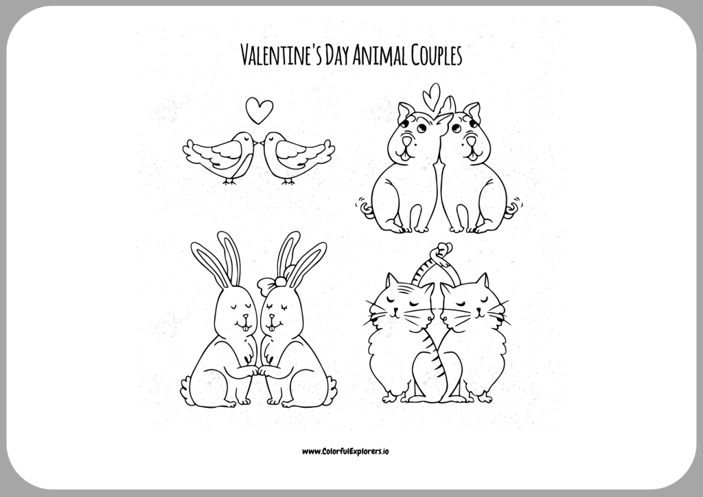 Valentines Day Animal Couples A Cute and Romantic Coloring Page