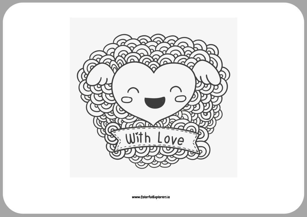 With Love Cute Heart A Whimsical Valentine Coloring Page
