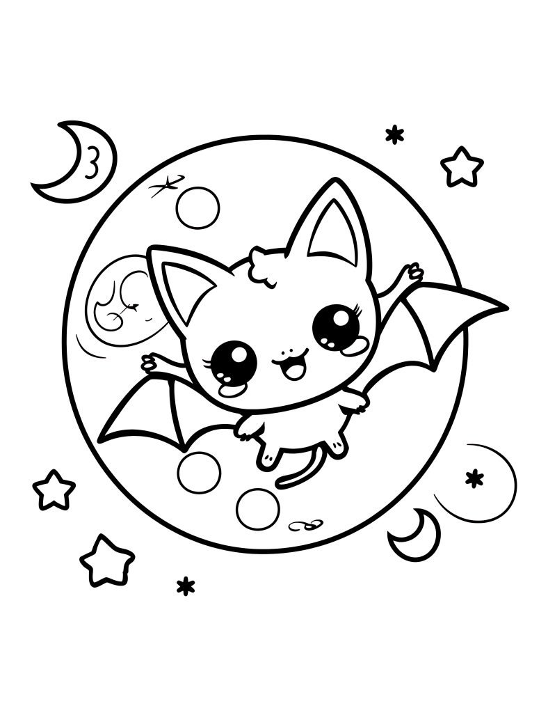 Black white drawing cat flying moon