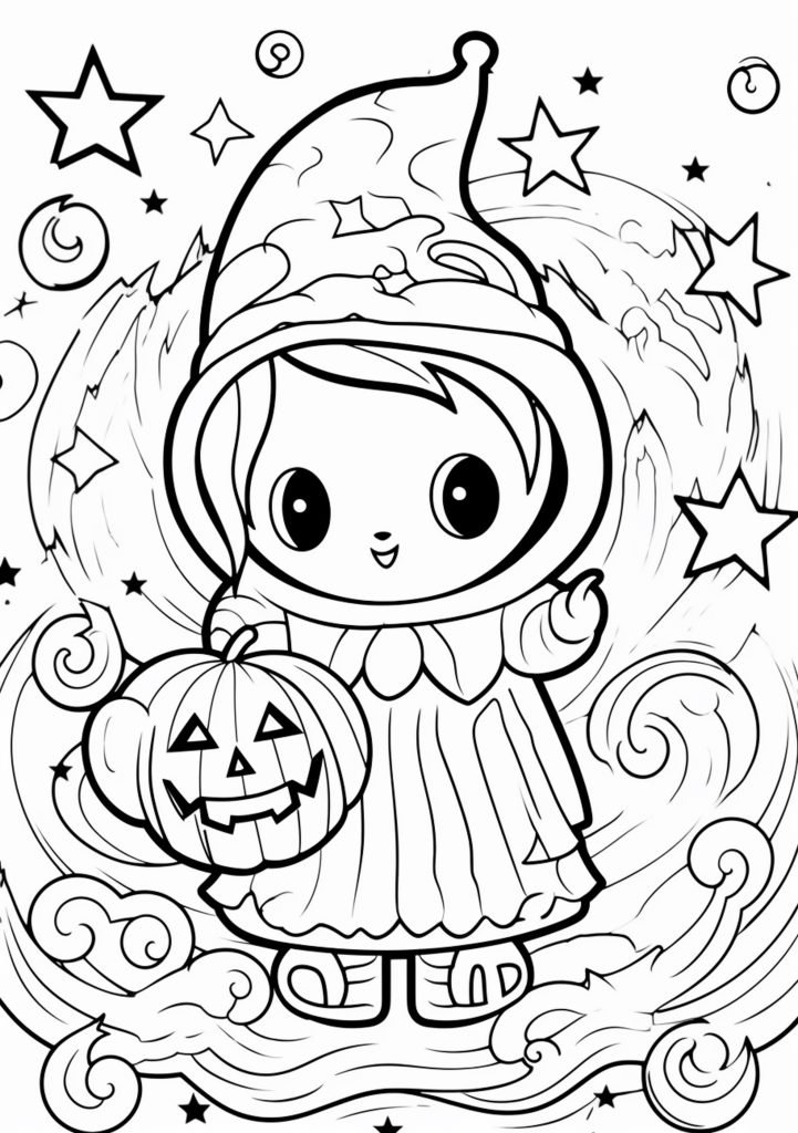Cartoon witch with a pumpkin and a hat on 2