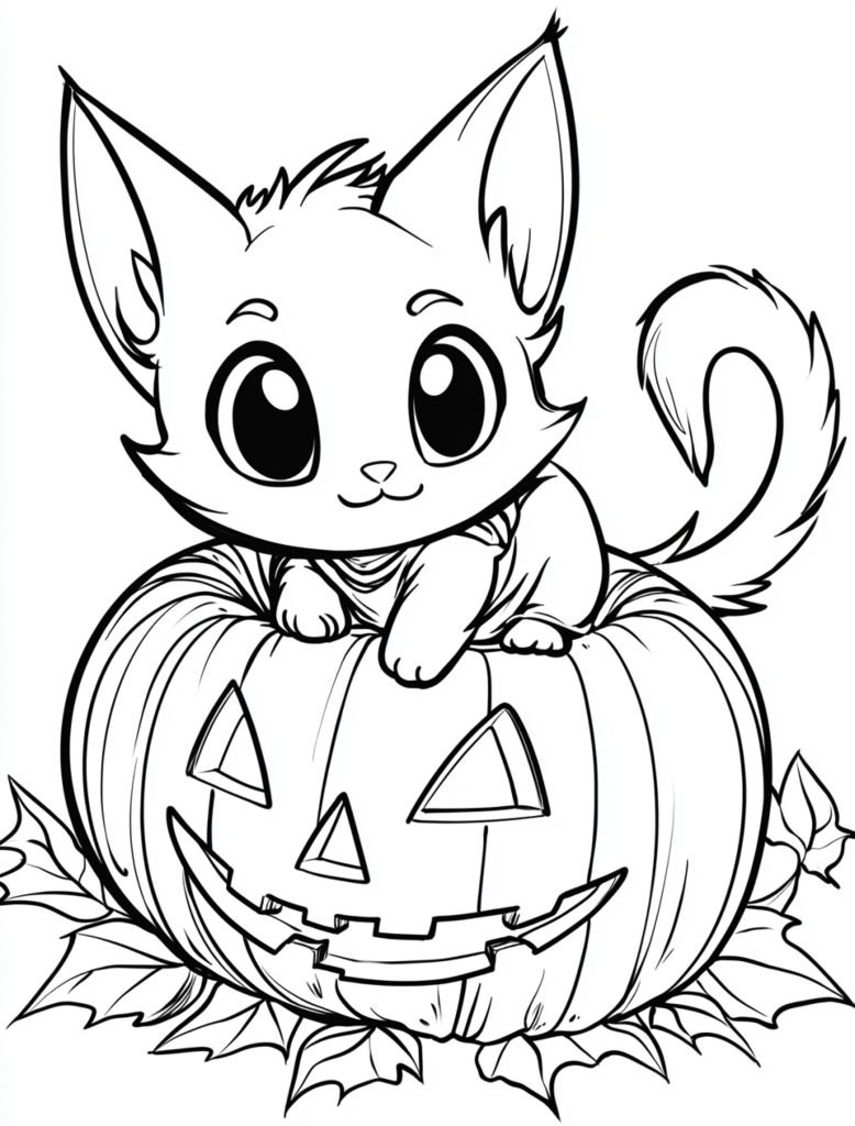 Cute Cat Halloween coloring sheets kids spooky coloring graphic elements pumpkins ghosts zombie owl