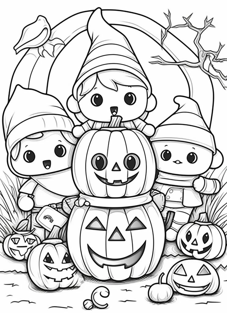 Group of cartoon characters in Halloween costumes