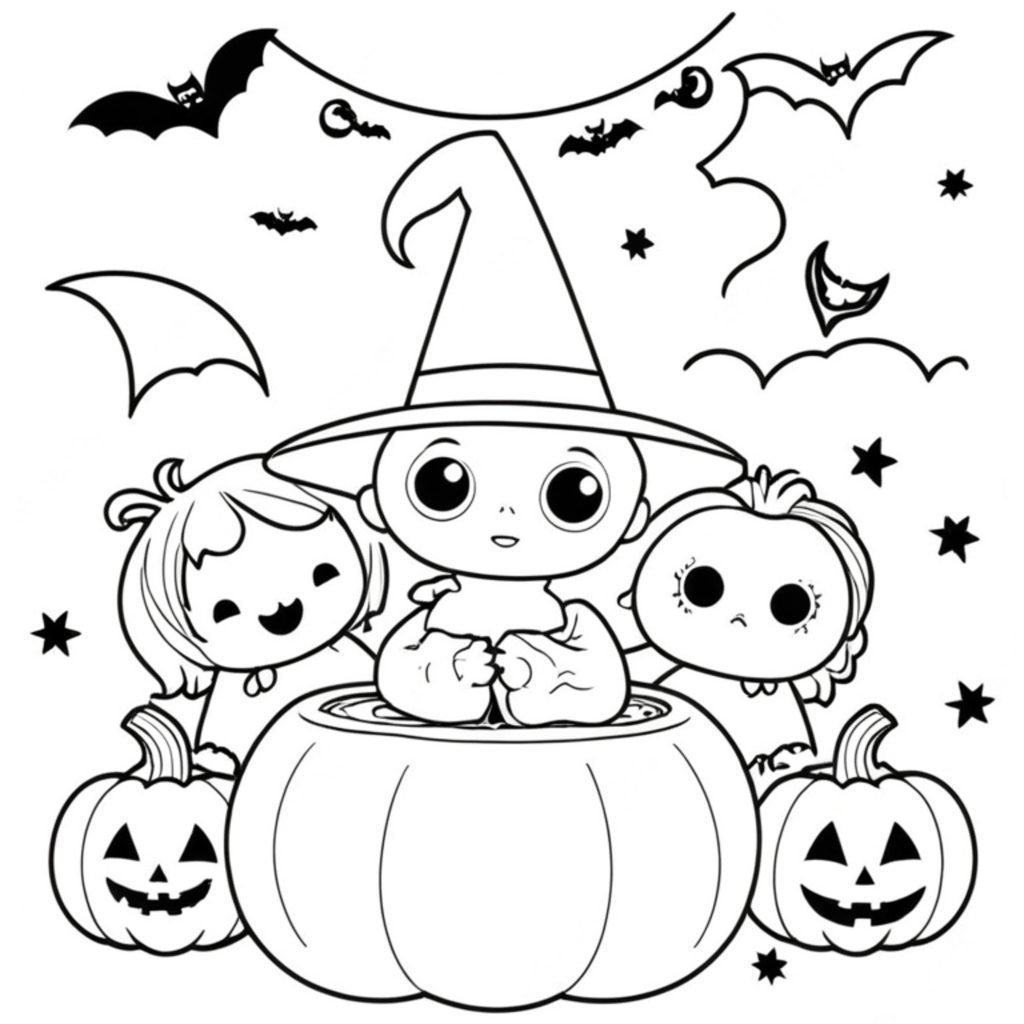 Halloween line art white background