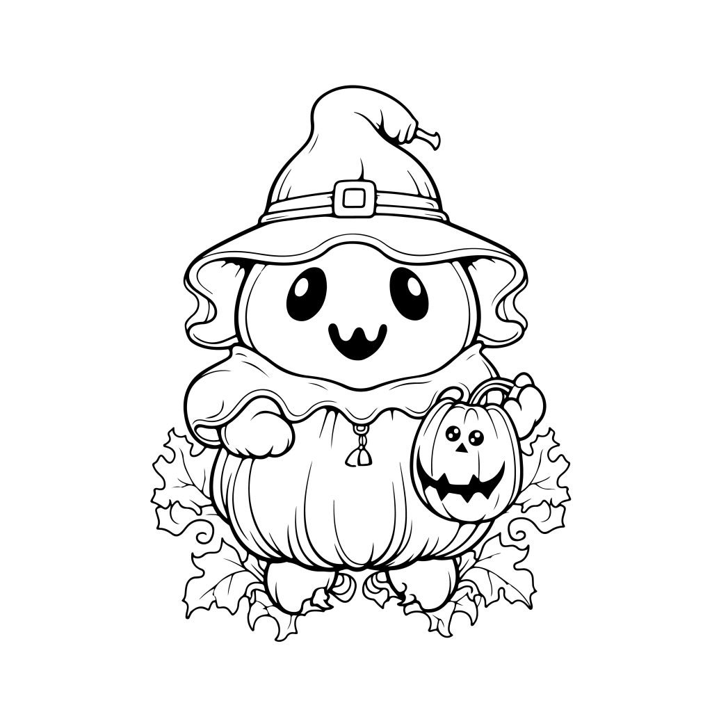 Hand drawn cute ghost coloring page