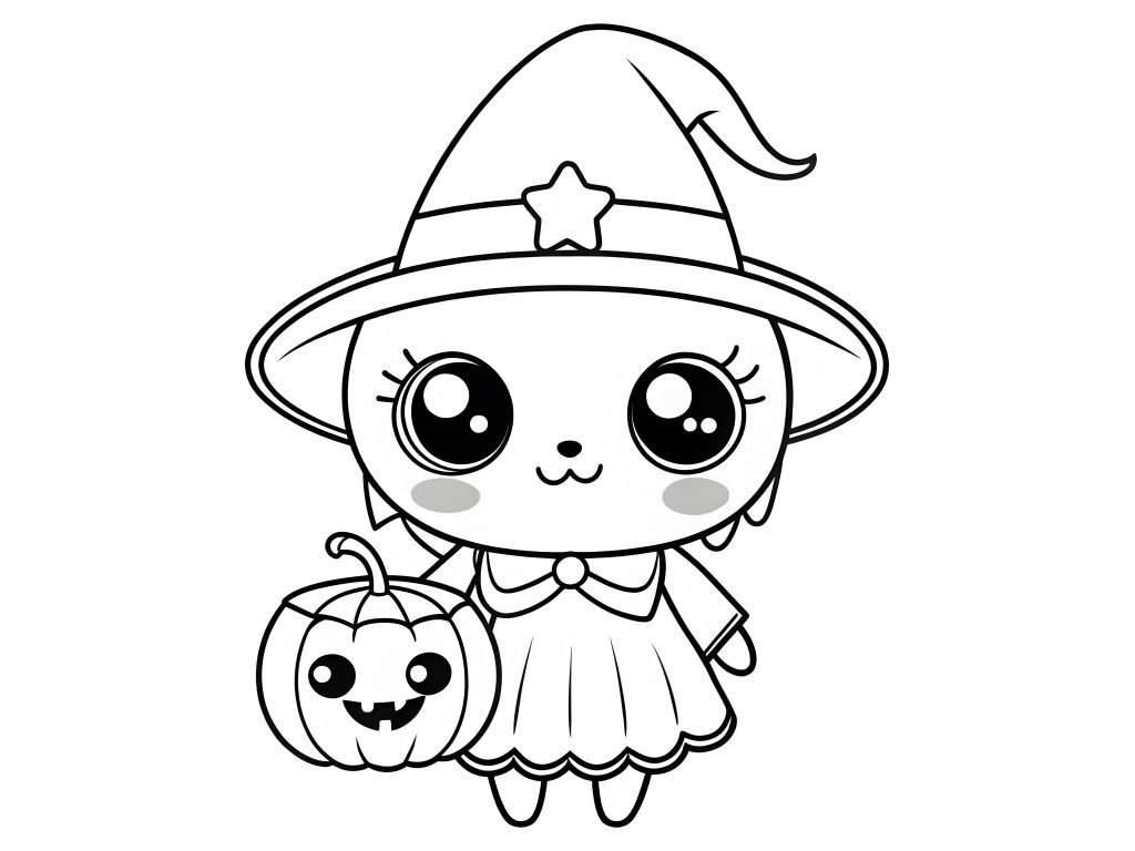 Happy Halloween hand drawn kawaii coloring page (1)