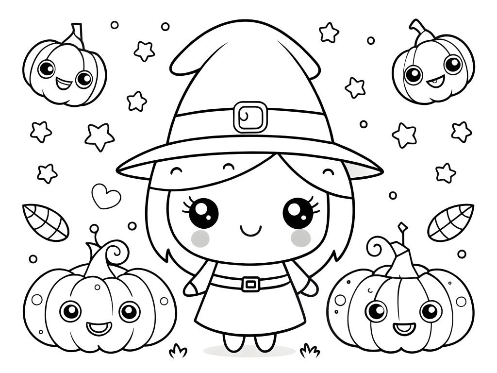 Happy Halloween hand drawn kawaii coloring sheet (2)