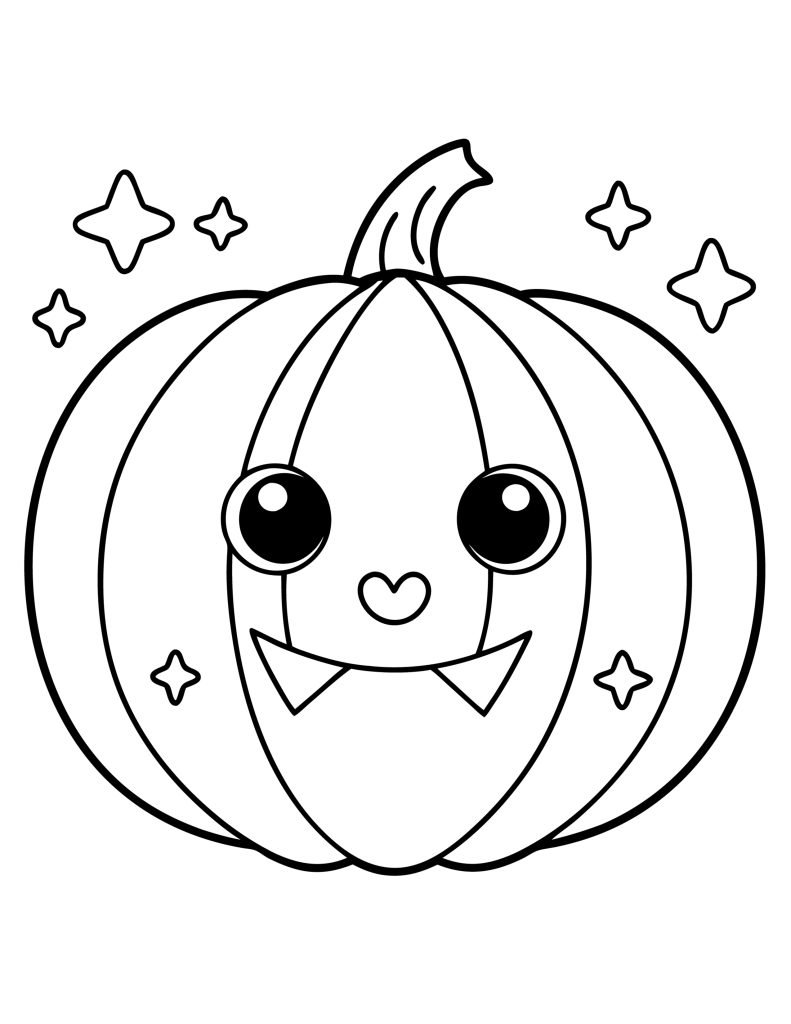 Cute jack-o'-lanterns pumpkin coloring page for kids