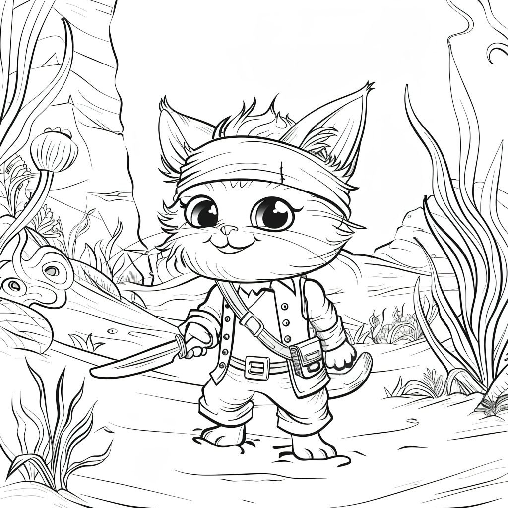 Monochrome coloring page with pirates line art style (3)