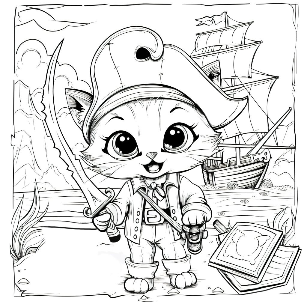 Monochrome coloring page with pirates line art style (2)