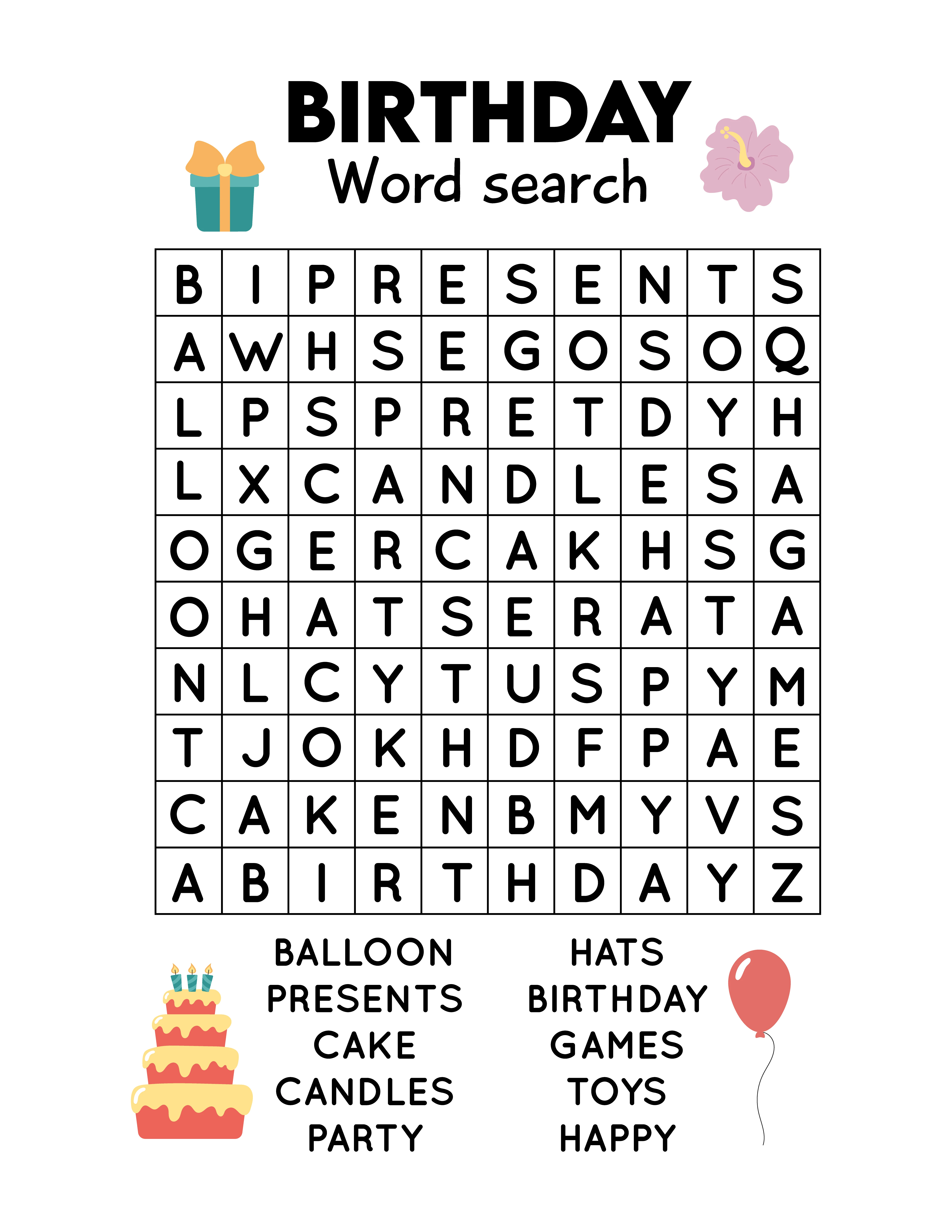 Happy Birthday Word Search