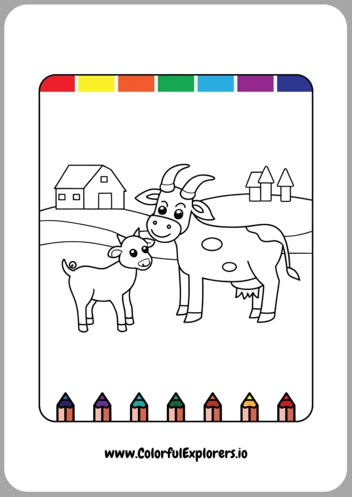 Cow and Farmhouse Coloring Page
