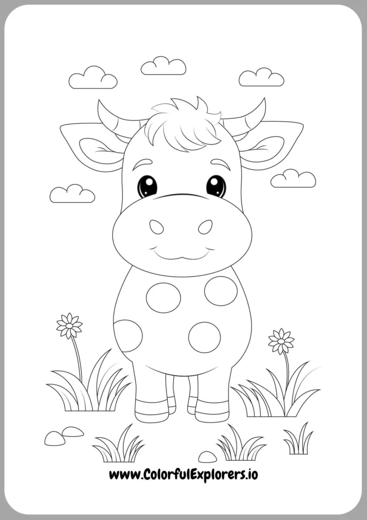 Cow and Grasshopper Coloring Page