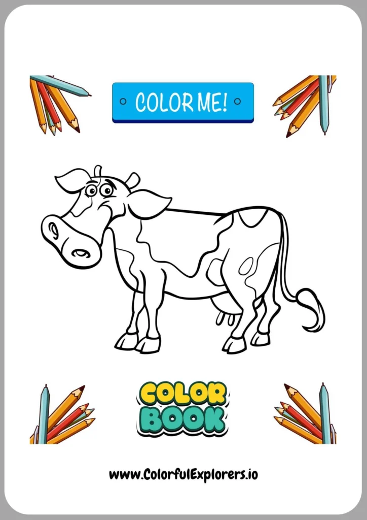Cow and Sunflowers Coloring Page