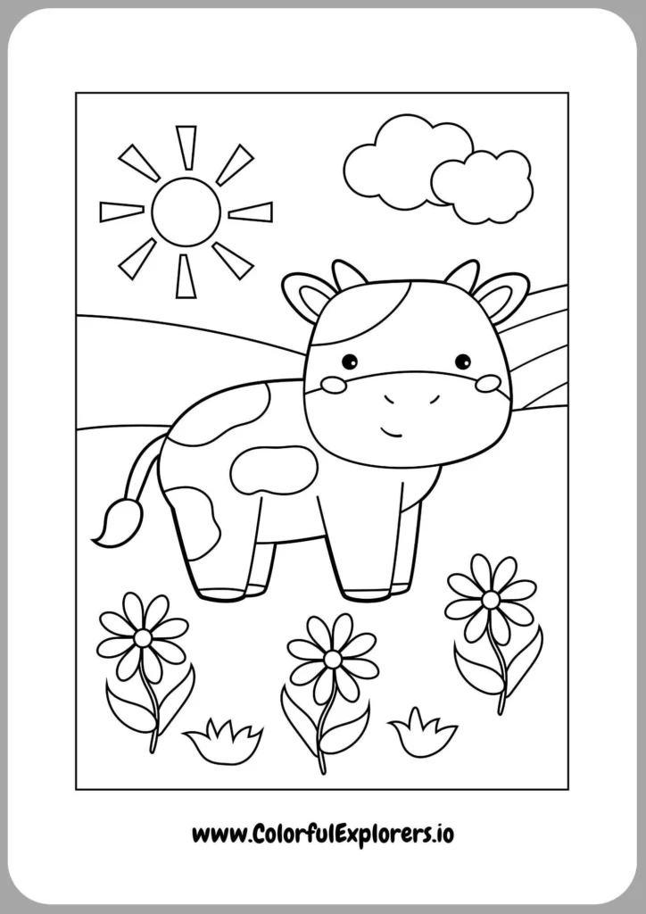 Cow in the Snow Coloring Page