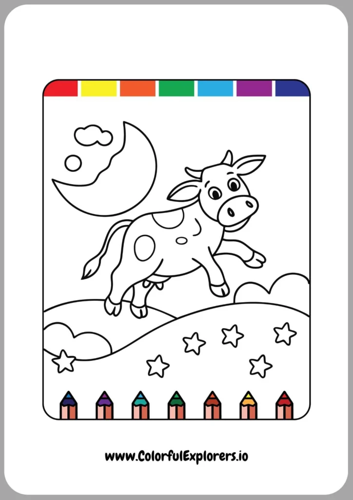 Cute Cow with Flowers Coloring Page