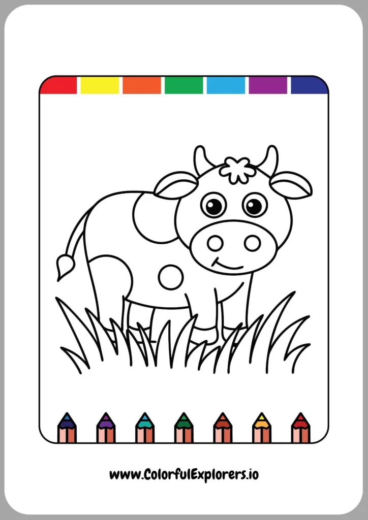 Cute Cow with Heart Coloring Page