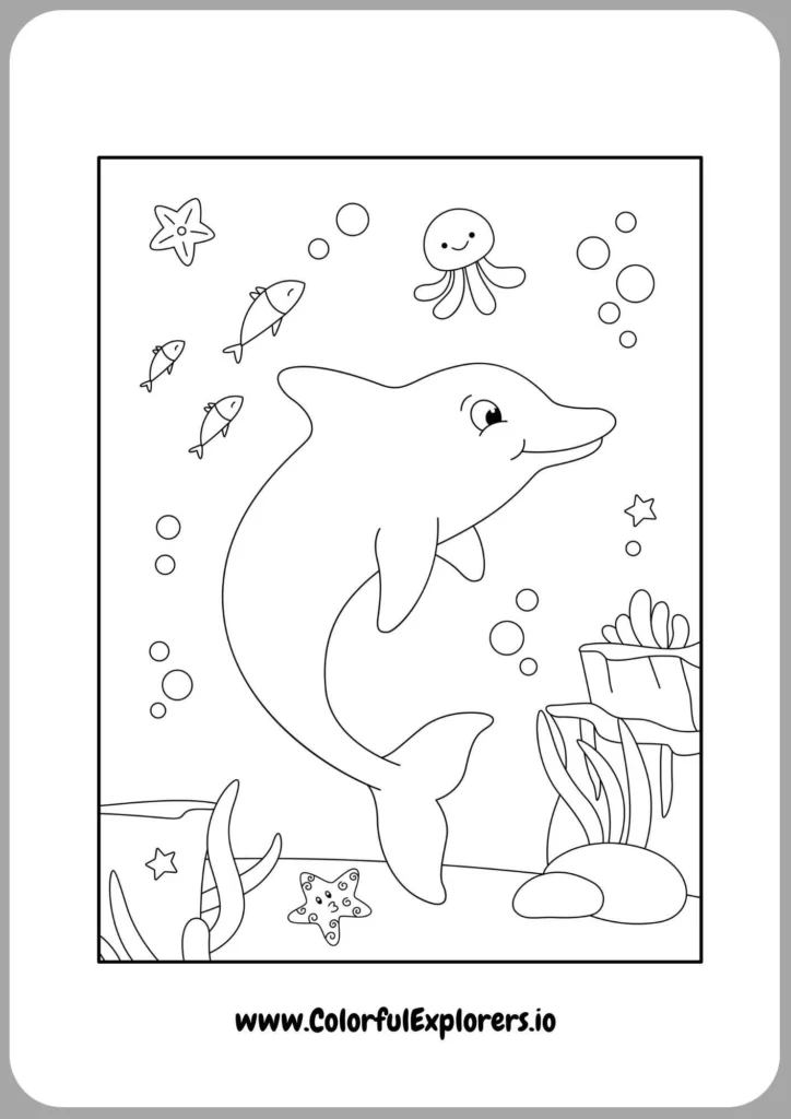 Dolphin in the Waves Coloring Page