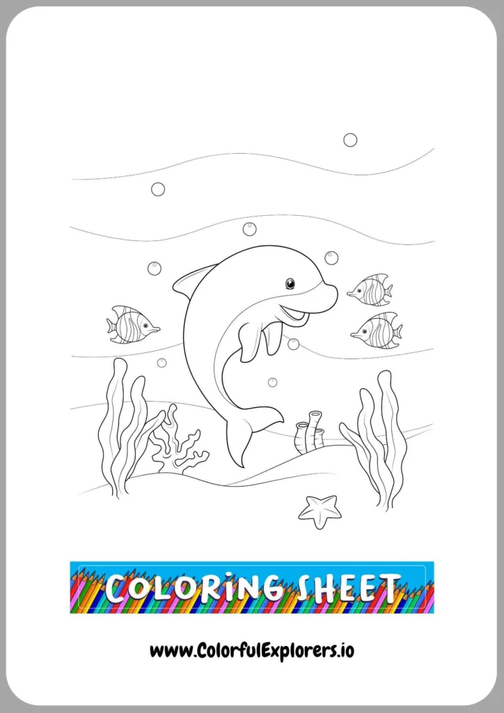 Dolphin with Fish Coloring Page