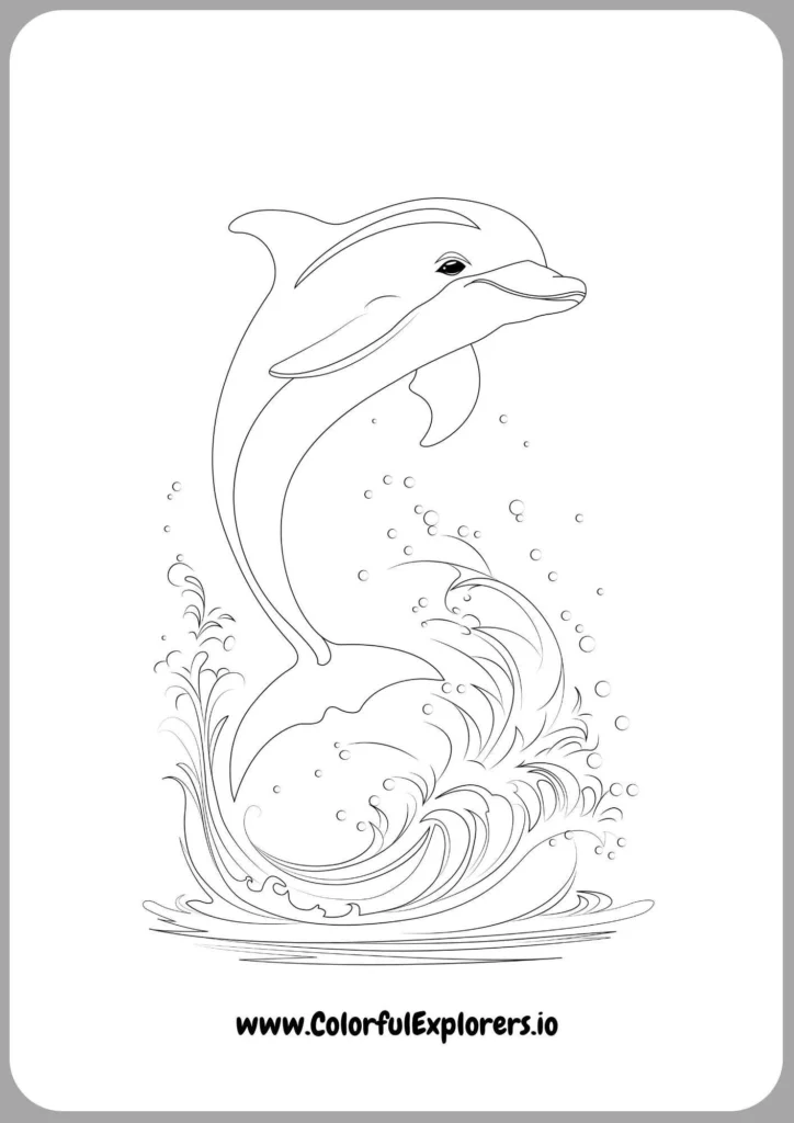 Dolphin with Sunset Coloring Page