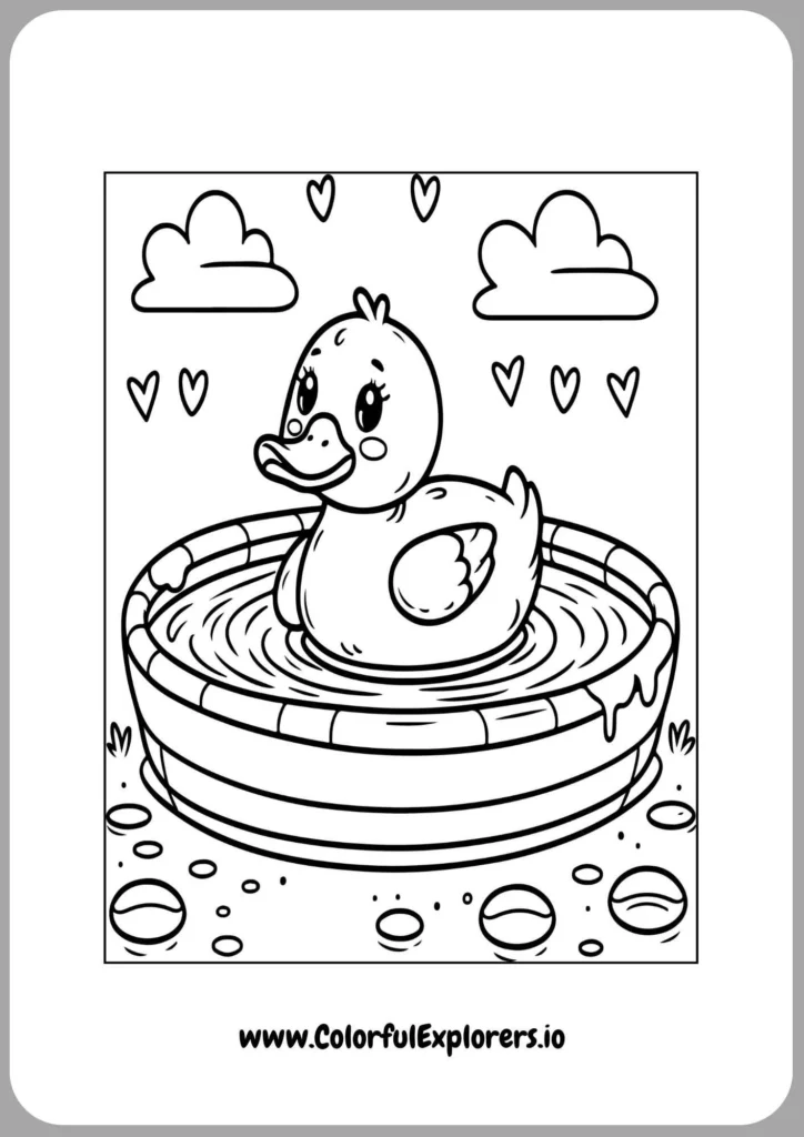 Duck in the Water with Flowers