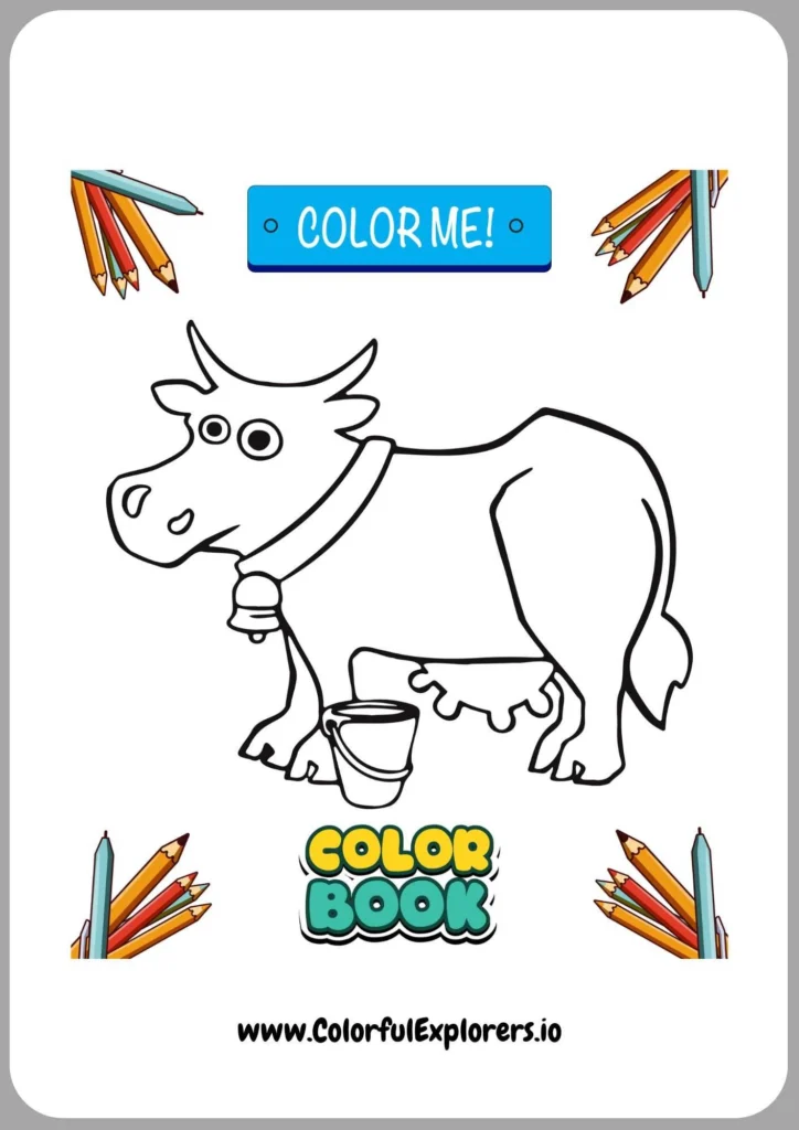 Happy Cow with Grass Coloring Page