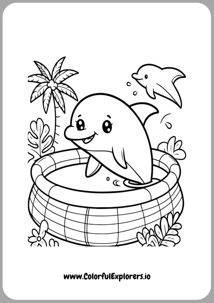 Happy Dolphin Leaping Coloring Page