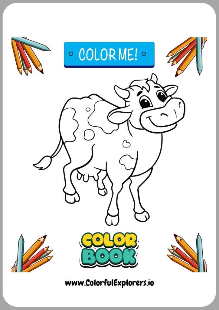 Playful Cow in the Field Coloring Page