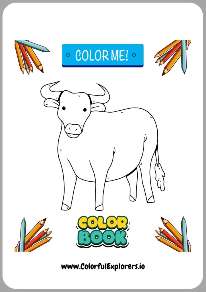 Standing Cow in the Field Coloring Page