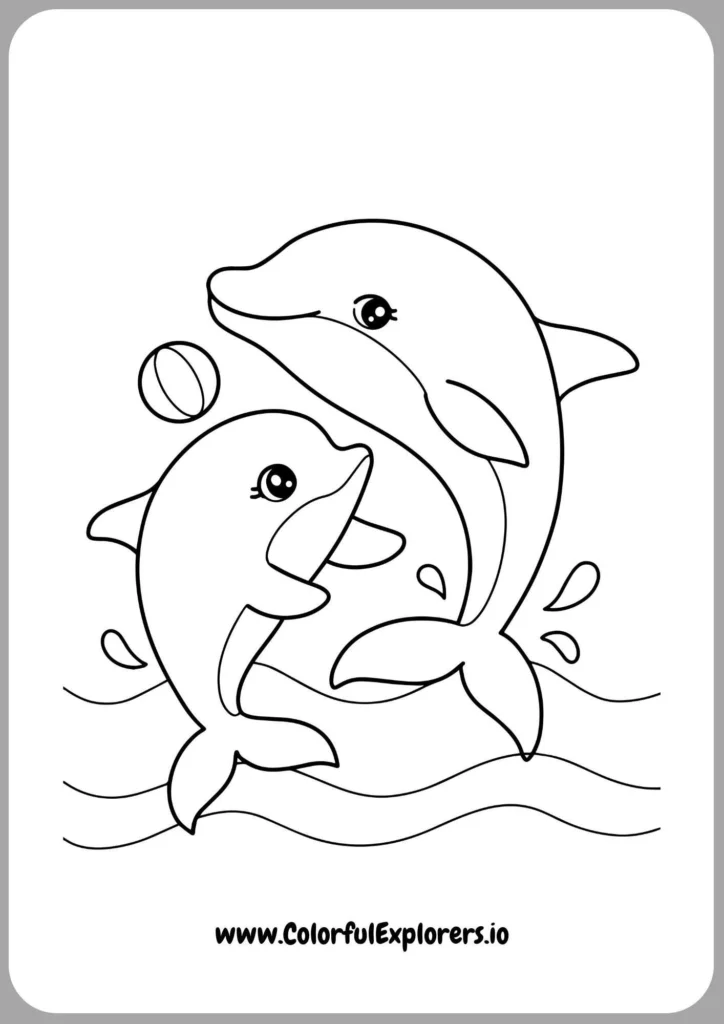 Underwater Dolphin Scene Coloring Page