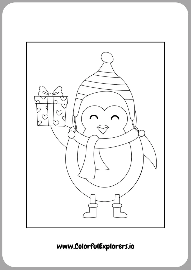 Penguin Surrounded by Christmas Gifts