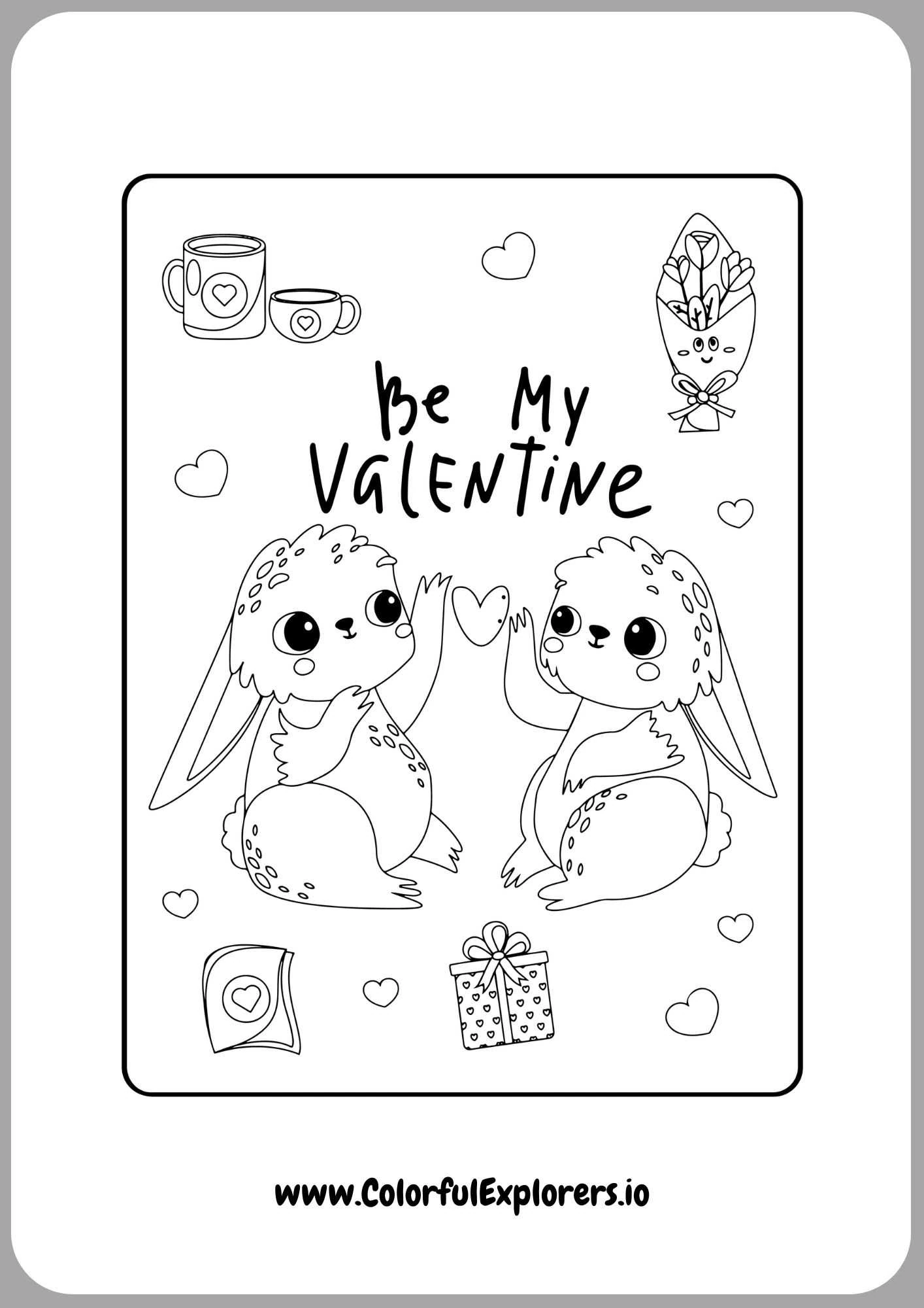furry friends valentine coloring page