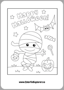 Happy Halloween Candy and Treat Coloring Page